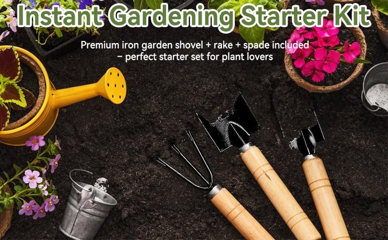 UoeRing 2 Pcs Plant Caddy with Hidden Wheels 11 Inch Heavy Duty Rolling Plant Stand, Indoor Outdoor Plant Saucer Tray with $9.9 Garden Tools (Beige) - Image 3